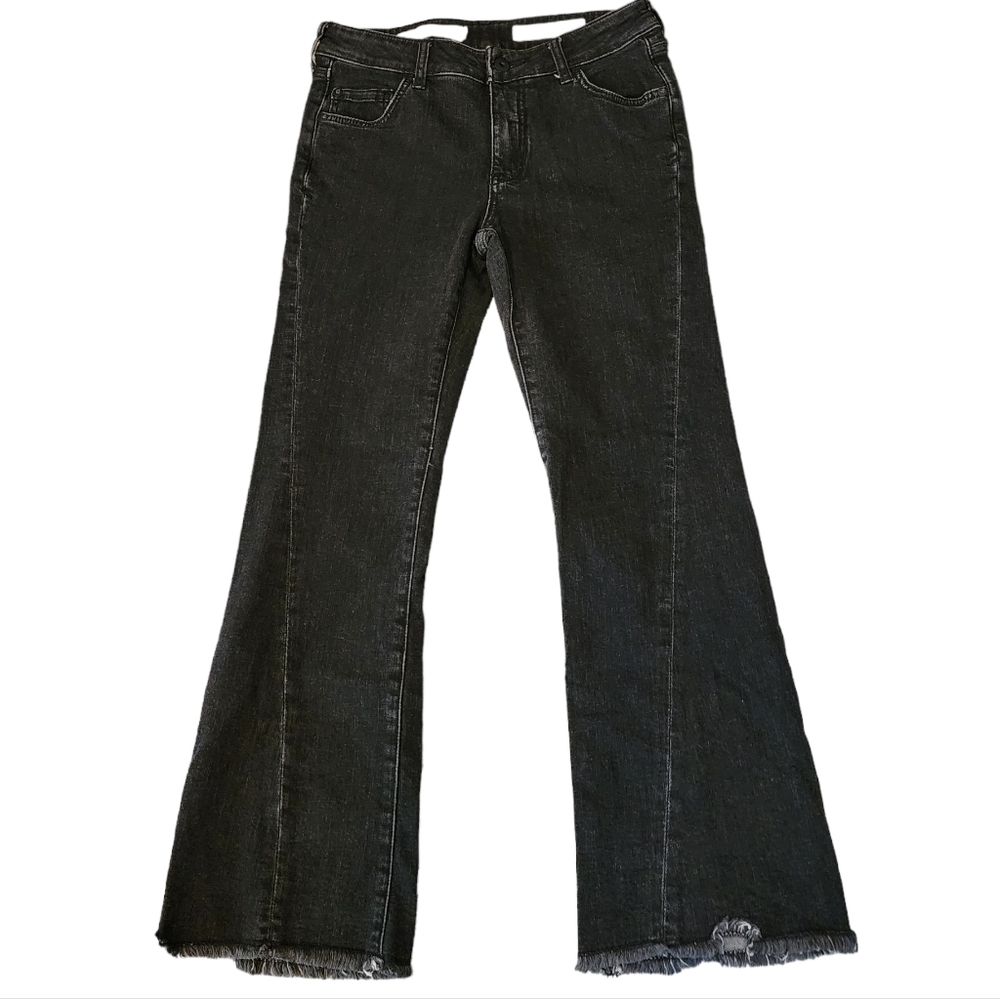 Anthropologie Pilcro Highrise Flare Washed Black Jeans Women's Size 26 Size 2